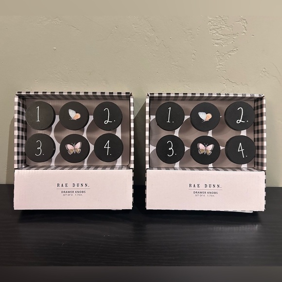 2 Box Sets of 6 Black And White Rae Dunn Round Wooden Drawer Knobs - Picture 2 of 8